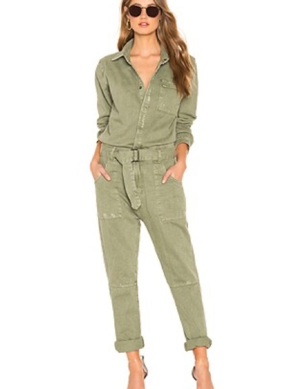 One Teaspoon Sz S Super Khaki Utility Belted Jumpsuit 100% Cotton - Picture 9 of 9